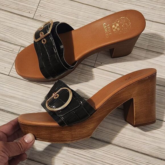 Vince Camuto Corlanda Croc Platform Sandal in Black Size 9.5 - Picture 2 of 14